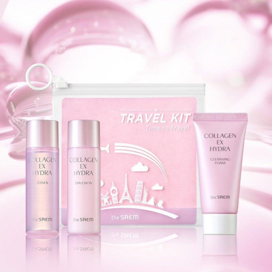 THE SAEM Collagen EX Hydra Travel Kit (Toner+Emulsion+Cleansing Foam) Available on Seoulbazaar, your online store for trendy korean products.