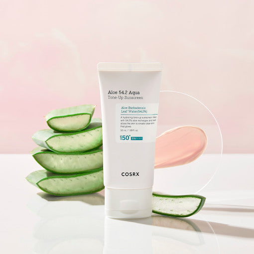 COSRX Aloe 54.2 Aqua Tone-Up Sunscreen SPF50+ PA++++ 50ml Available on Seoulbazaar, your online store for trendy korean products.