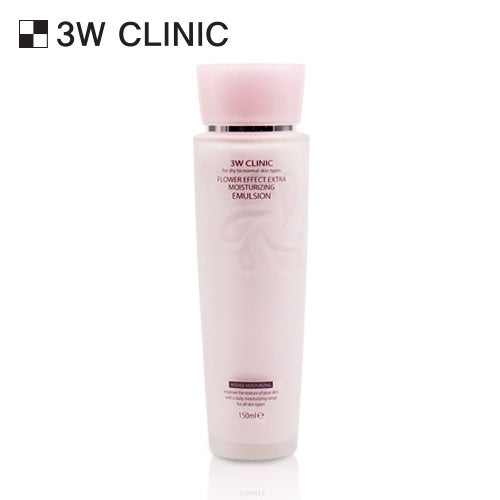 3W CLINIC Flower Effect Extra Moisturizing Emulsion 150ml Available on Seoulbazaar, your online store for trendy korean products.