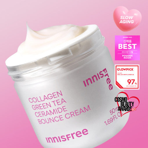 INNISFREE Collagen Green Tea Ceramide Bounce Cream 50ml Available on Seoulbazaar, your online store for trendy korean products.