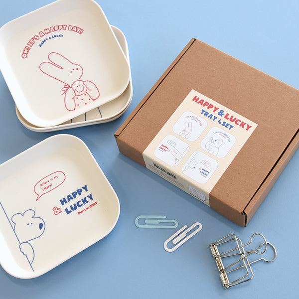 MONOLIKE Happy And Lucky Square Tray Set Available on Seoulbazaar, your online store for trendy korean products.