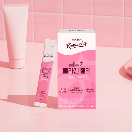 TEAZEN Kombucha Collagen Peach Jelly 30 Sticks Available on Seoulbazaar, your online store for trendy korean products.