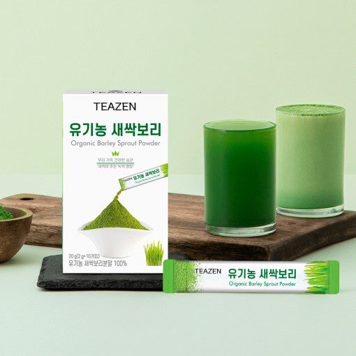 TEAZEN Organic Barley Sprout Powder 10 Sticks Available on Seoulbazaar, your online store for trendy korean products.