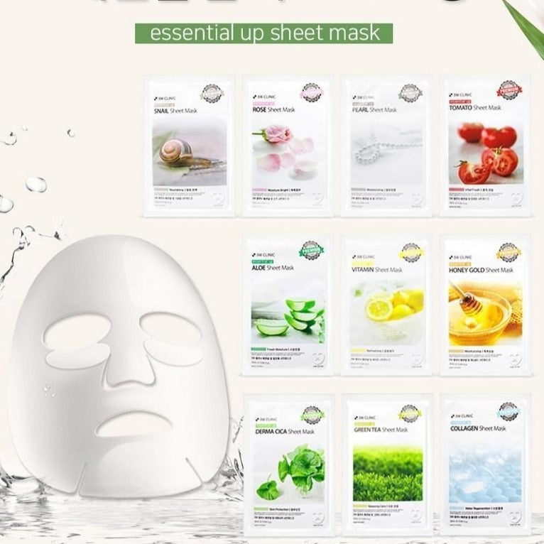 3W CLINIC Essential Up Sheet Mask 1+1 Available on Seoulbazaar, your online store for trendy korean products.