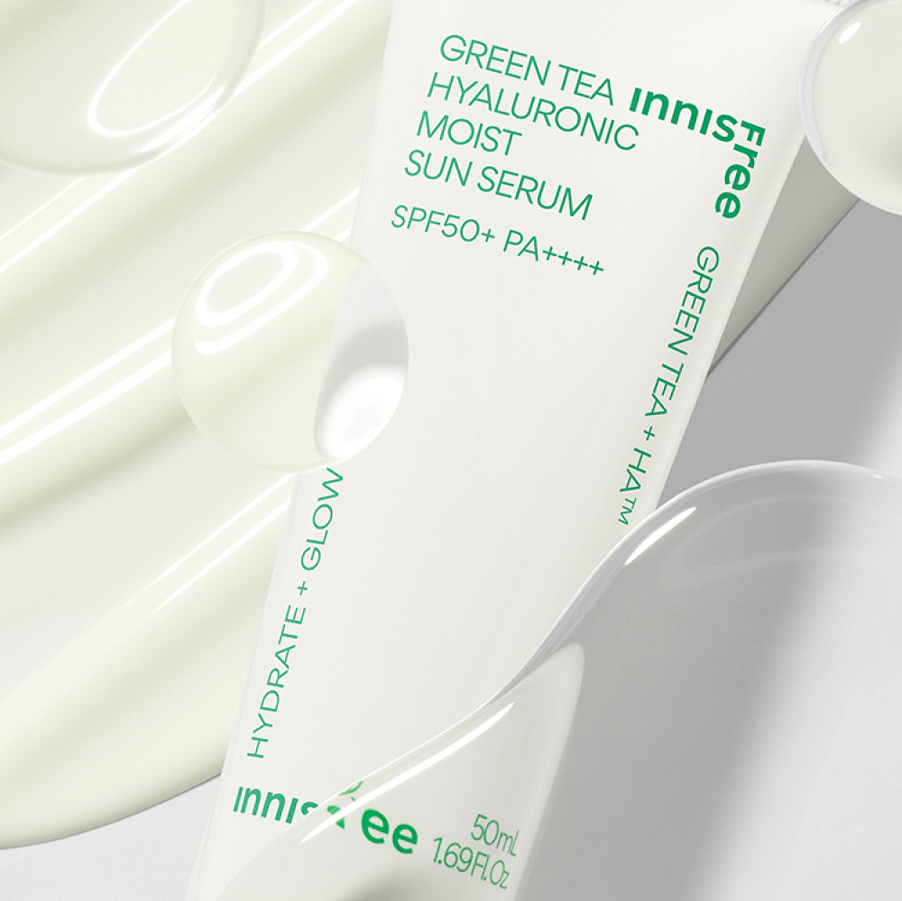 INNISFREE Green Tea Hyaluronic Moist Sun Serum SPF50 PA++++ 50ml Available on Seoulbazaar, your online store for trendy korean products.