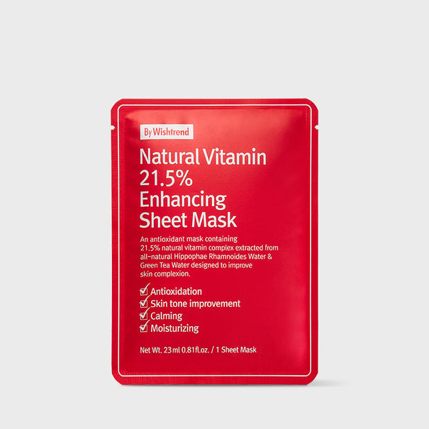 BY WISHTREND Natural Vitamin 21.5 Enhancing Sheet Mask Available on Seoulbazaar, your online store for trendy korean products.