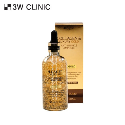 3W CLINIC Collagen Luxury Gold Anti-Wrinkle Ampoule 55ml/100ml Available on Seoulbazaar, your online store for trendy korean products.