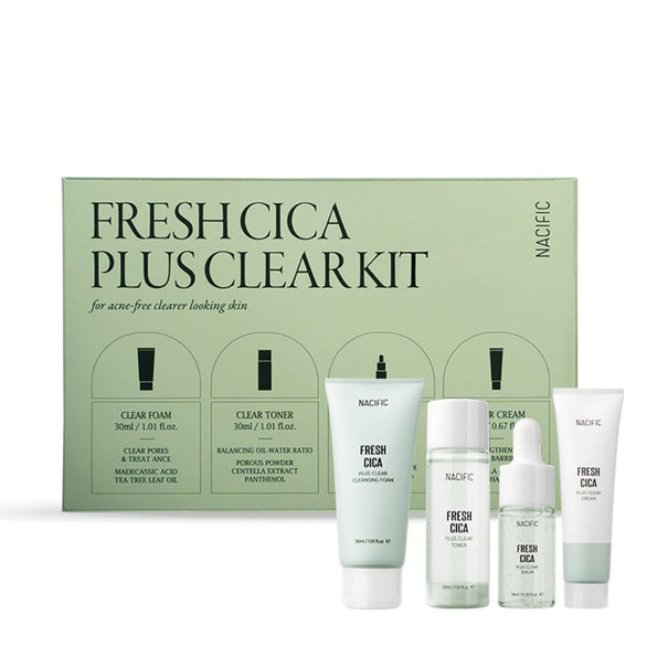 NACIFIC Fresh Cica Plus Clear Kit (Cleansing Foam+Serum+Toner+Cream) Available on Seoulbazaar, your online store for trendy korean products.