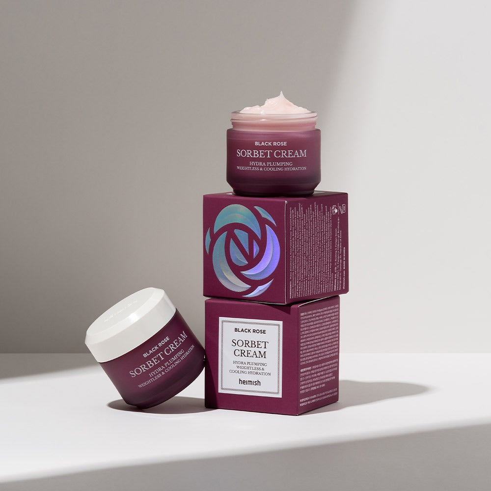 HEIMISH Black Rose Hydra Plumping Shavet Cream 50ml displayed on a clean backdrop with elegant packaging.