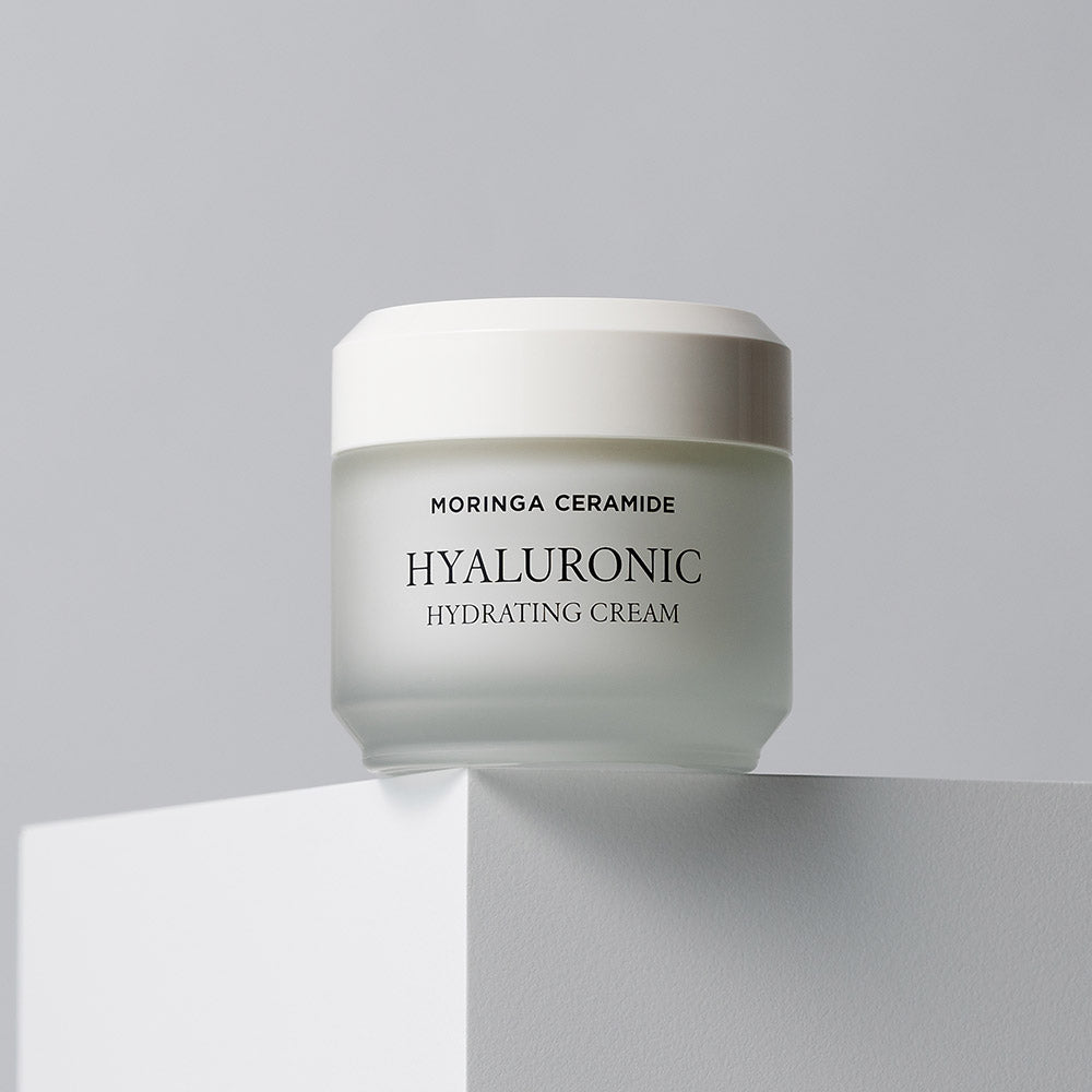 HEIMISH Moringa Ceramide Hyaluronic Hydrating Cream 50ml jar on display