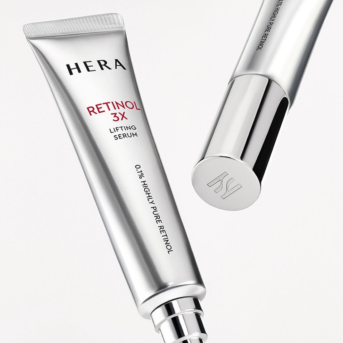 HERA Retinol 3X Lifting Serum 25ml with sleek silver design and advanced anti-aging formula.