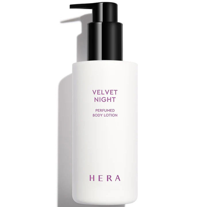 HERA Velvet Night Perfumed Body Lotion 230ml bottle with pump, luxurious skincare designed to hydrate and fragrance your skin.