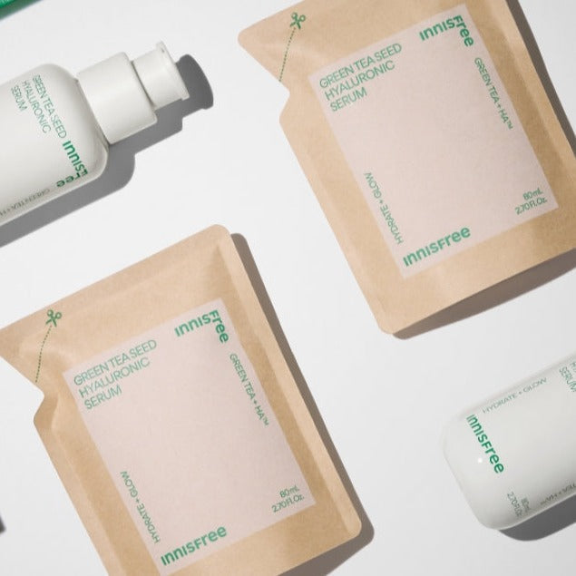 INNISFREE Green Tea Seed Hyaluronic Serum Special Set (Serum 80ml + Refill) Available on Seoulbazaar, your online store for trendy korean products.