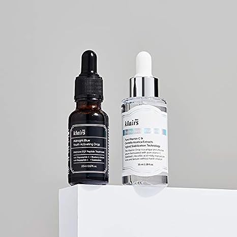 KLAIRS Recovery Duo Set (Freshly Juiced Vitamin Drop & Midnight Blue Youth Activating Drop) Available on Seoulbazaar, your online store for trendy korean products.