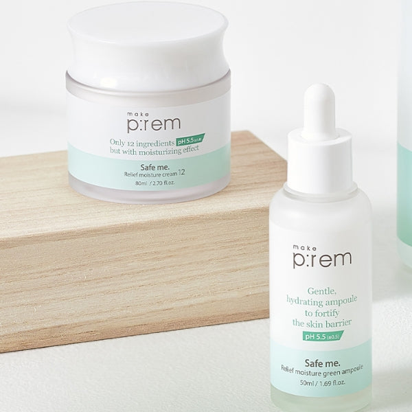 MAKE P:REM Safe Me Relief Moisture Ampoule&Cream Set Available on Seoulbazaar, your online store for trendy korean products.
