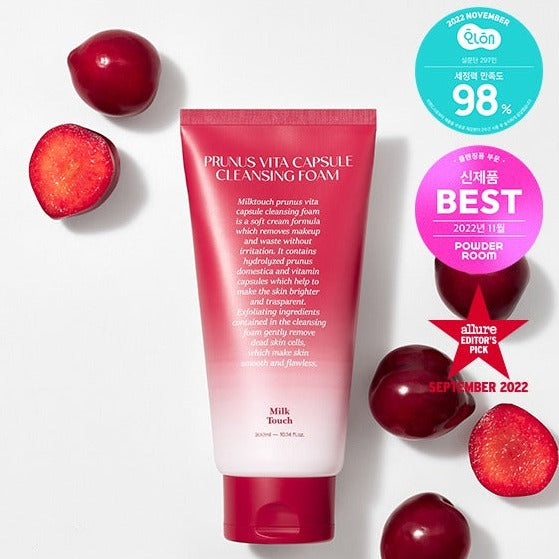 MILK TOUCH Prunus Vita Capsule Cleansing Foam Available on Seoulbazaar, your online store for trendy korean products.