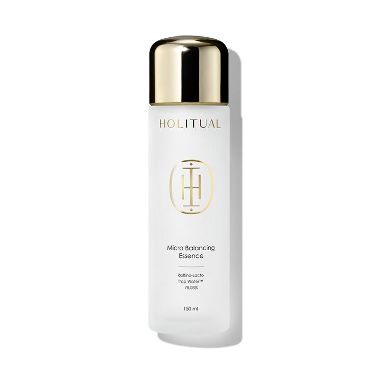 HOLITUAL Micro Balancing Essence 150ml bottle with gold cap and white label.