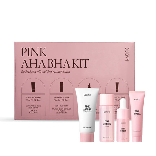 NACIFIC Pink AHA BHA Kit (Cleansing Foam+Serum+Toner+Cream) Available on Seoulbazaar, your online store for trendy korean products.