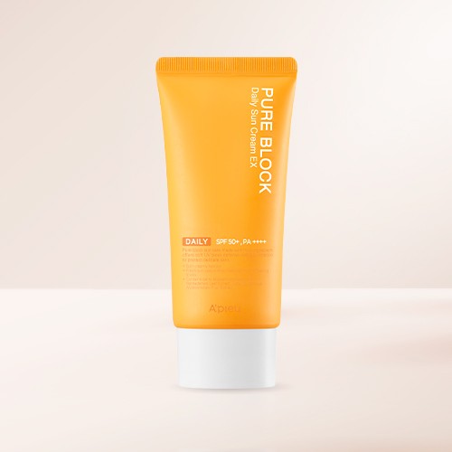 A'PIEU Pure Block Daily Sun Cream 50ml/100ml Available on Seoulbazaar, your online store for trendy korean products.