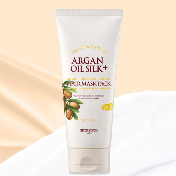 SKINFOOD Argan Oil Silk+ Hair Mask Pack 200g Available on Seoulbazaar, your online store for trendy korean products.