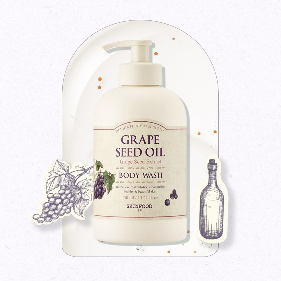 SKINFOOD Grape Seed Oil Body Wash 450ml Available on Seoulbazaar, your online store for trendy korean products.