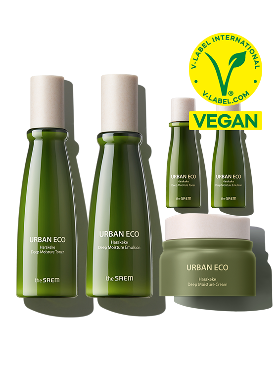 THE SAEM Urban Eco Harakeke Deep Moisture Skincare 3 Set (Toner+Emulsion+Cream) Available on Seoulbazaar, your online store for trendy korean products.