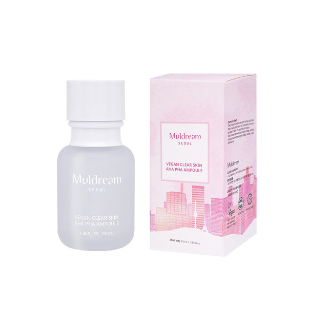 MULDREAM Vegan Clear Skin AHA PHA Ampoule 55ml Available on Seoulbazaar, your online store for trendy korean products.